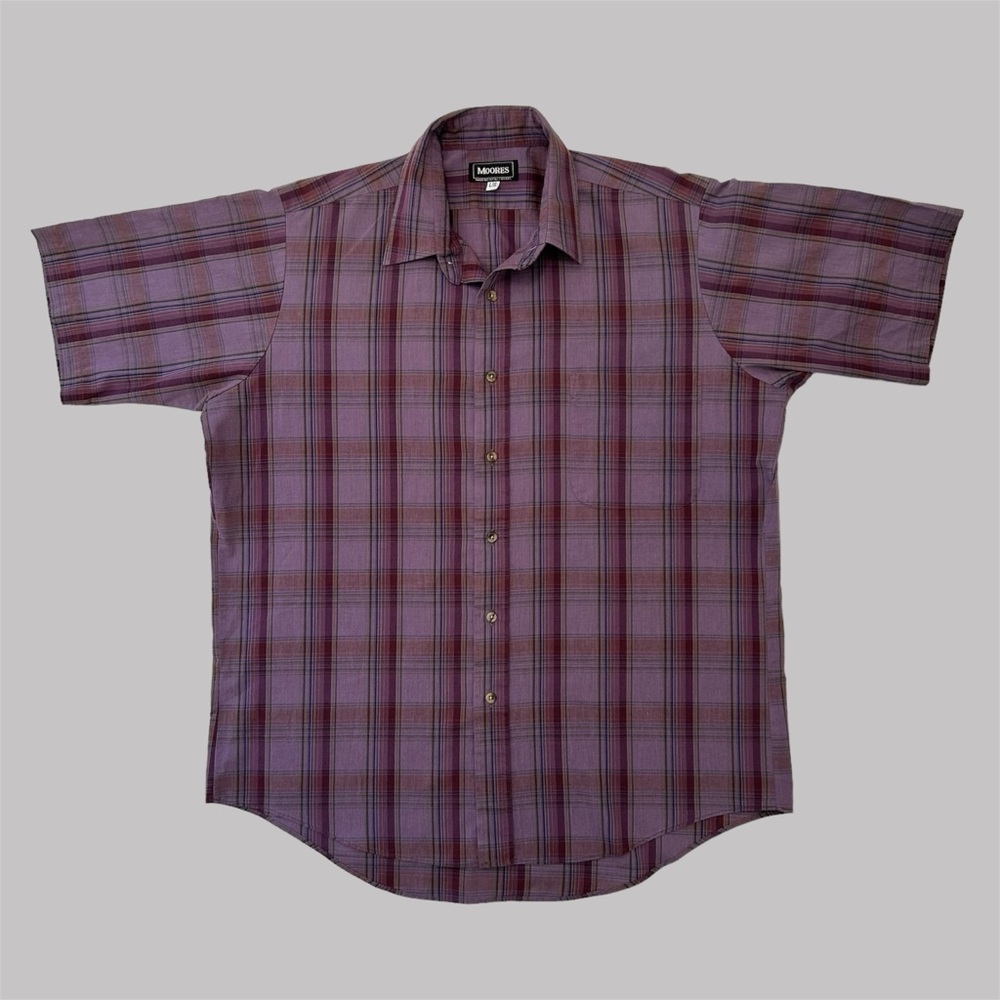 Vintage 90s Moores Purple Plaid Short Sleeve Button Down Dadcore Large